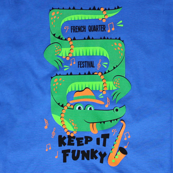 French Quarter Festival Youth Keep It Funky Long Sleeve Blue T-shirt Tee - Detail