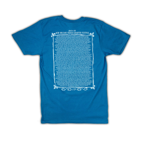 2015 French Quarter Festival Lineup T-Shirt Turquoise Blue - Back