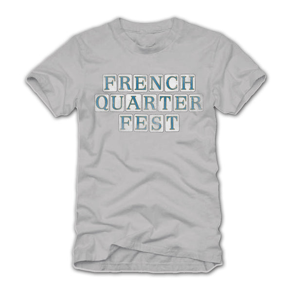 French Quarter Festival Adult Silver Gray Street Tile T-Shirt Tee - Front