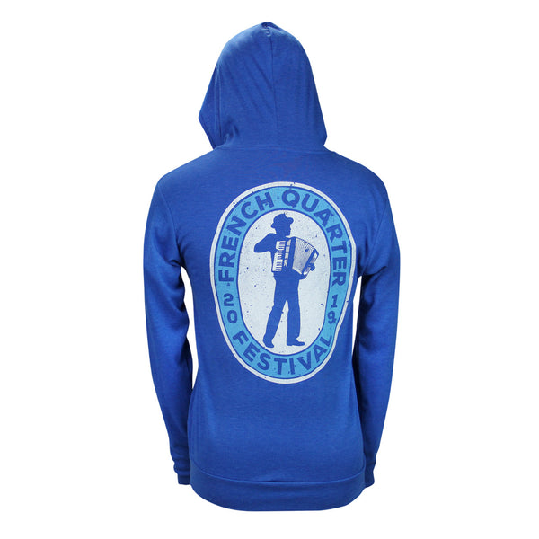 French Quarter Festival Outerwear Adult Men's Heather Blue Zydeco Full Zip Hoodie - Back