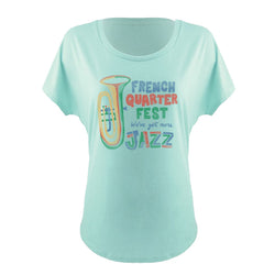 French Quarter Festival Adult Women's Mint More Jazz Dolman T-shirt Tee - Front