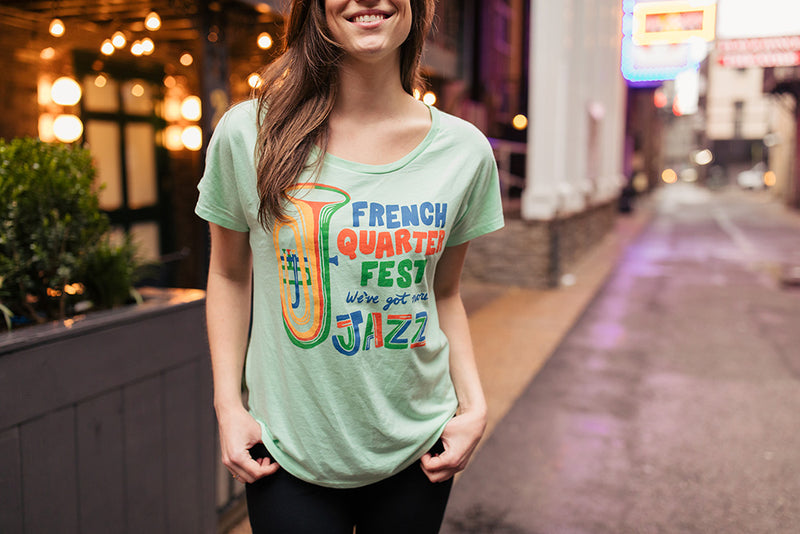 French Quarter Festival Adult Women's Mint More Jazz Dolman T-shirt Tee - Lifestyle