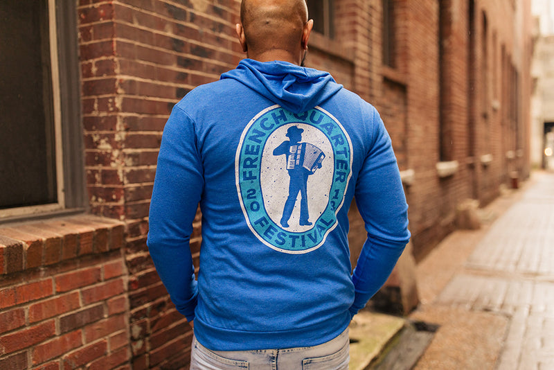 French Quarter Festival Outerwear Adult Men's Heather Blue Zydeco Full Zip Hoodie - Lifestyle